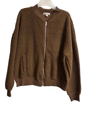 Derek Heart Teddy Sherpa Zip Front Jacket - Brown